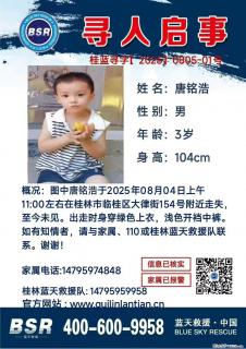 【寻人启事】图中唐铭浩于2025年08月04日上午11:00左右在桂林市临桂区大律街154号附近走失 - 常德28生活网 changde.28life.com